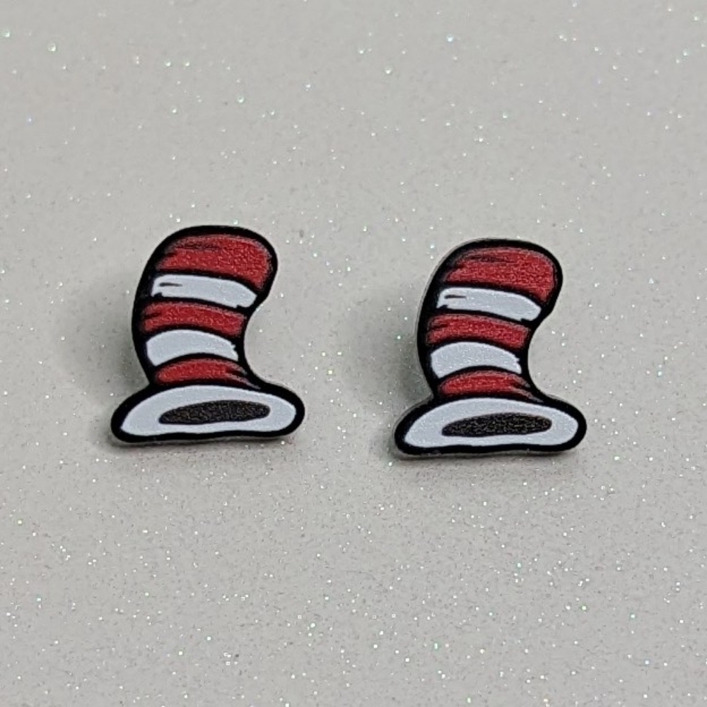 Dr. Seuss red and white striped acrylic stud earrings - Picture 3 of 6